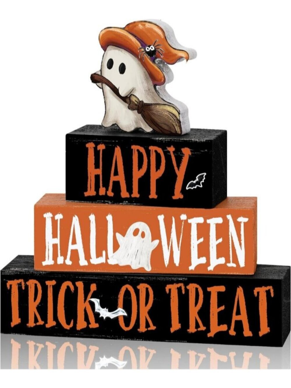 Halloween 4 Pcs Wooden Blocks Signs Trick or Treat Farm Decor Spooky Rustic